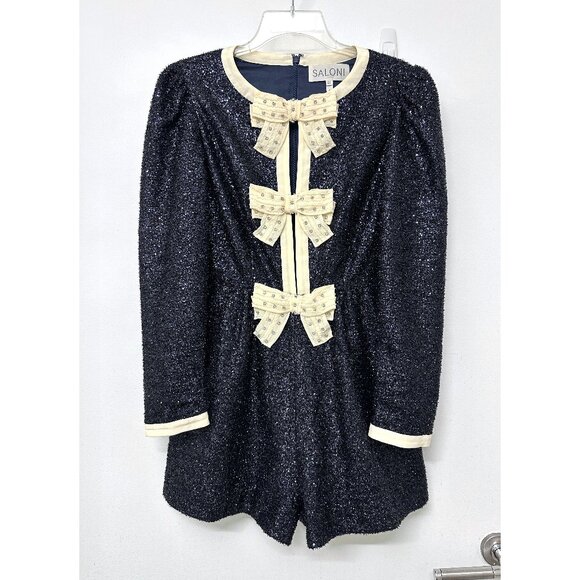 SALONI Glittering Black Jumpsuit with Cream Accents - Picture 2 of 16